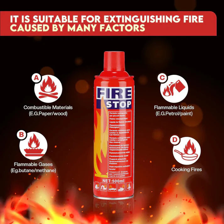 FIRE STOP Spray 500ml – Best Fire Extinguisher for Home, Kitchen, and Car.